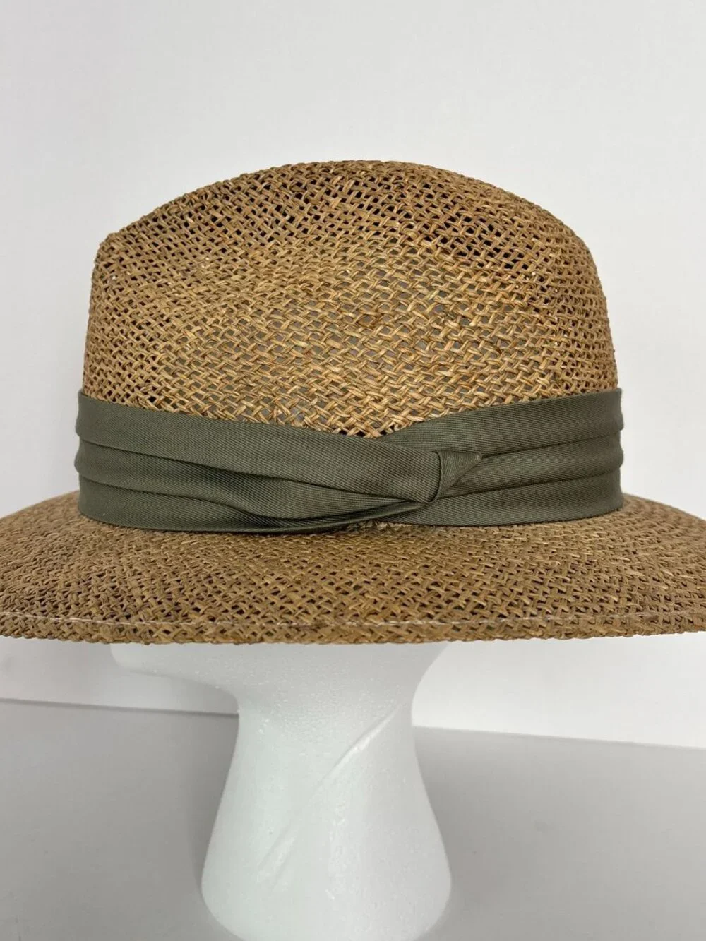 Summer Club Straw Sun Hat L XL Wide Brim Fedora Boho Beach Olive Band Festival - Picture 4 of 9